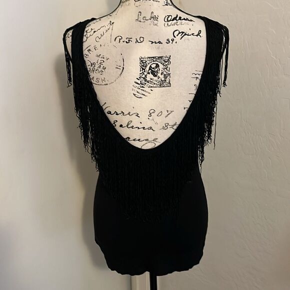 Bebe Black Fringe Boho Feminine Top Coachella Event Party - Picture 3 of 10
